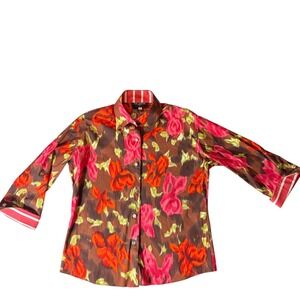Liz Locke New York Floral Button Front Blouse Size 14 Made in USA